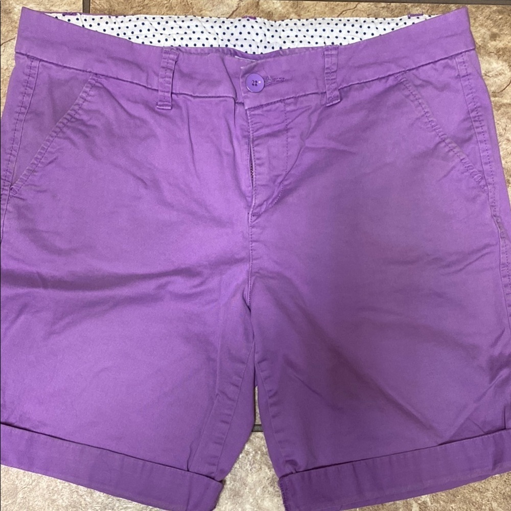 Lavender Bermudas with Tailored Look and Cuffed Legs Flat Front Mid-Rise